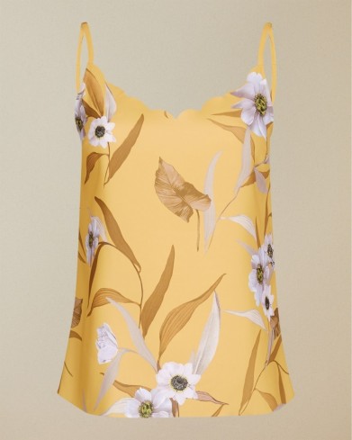 TED BAKER CYDD Cabana printed scalloped top / yellow camisole