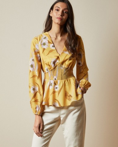 SANIYAH Cabana smocked waist blouse / yellow waist fitted blouses