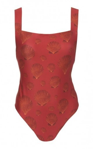 Agua by Agua Bendita Café Nacar Printed Swimsuit Red / shell print swimwear - flipped