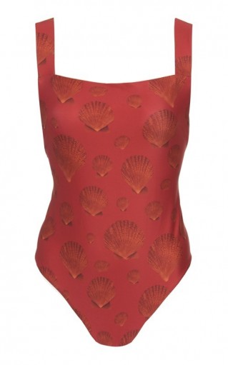 Agua by Agua Bendita Café Nacar Printed Swimsuit Red / shell print swimwear