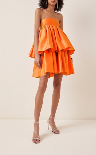 ROTATE Carmina Ruffled Crepe Dress Orange