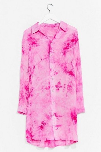 NASTY GAL Cause a Stir Tie Dye Shirt Dress / pink longline shirts - flipped