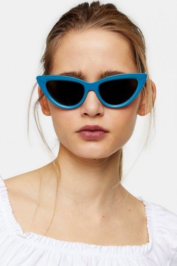 TOPSHOP CECE Teal Feline Contrast Sunglasses | blue vintage look frames - flipped