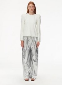 tibi Chalky Drape Sculpted Shoulder Top White | puff shoulders