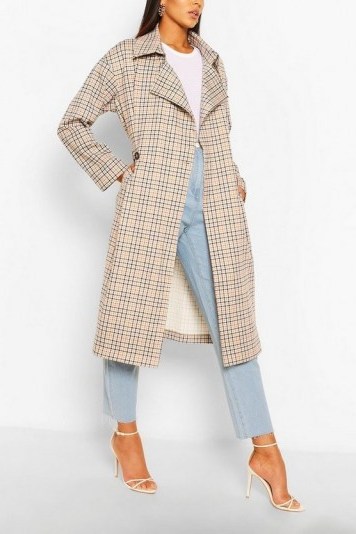 boohoo Check Double Breasted Belted Trench - flipped