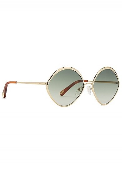 CHLOÉ Dani gold-tone diamond-frame sunglasses | green lens sunnies - flipped