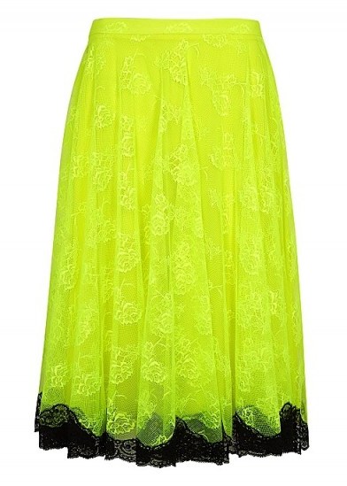 CHRISTOPHER KANE Neon yellow lace midi skirt / bright skirts - flipped