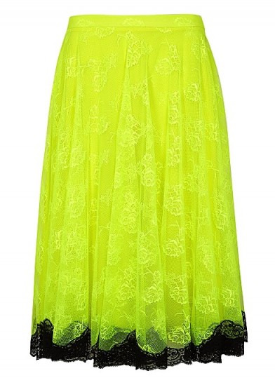 CHRISTOPHER KANE Neon yellow lace midi skirt / bright skirts