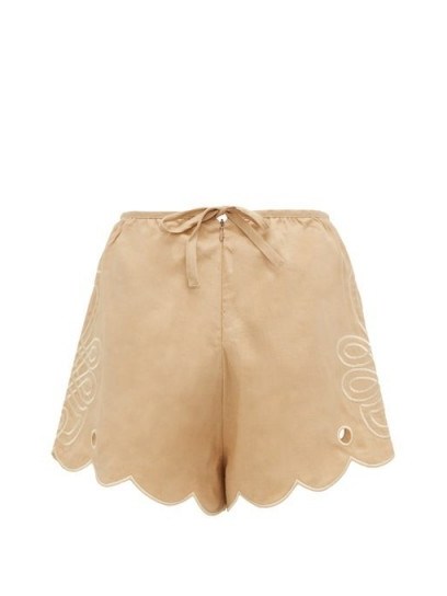 INNIKA CHOO Cleo Direy embroidered scalloped-hem linen shorts - flipped