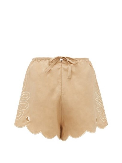 INNIKA CHOO Cleo Direy embroidered scalloped-hem linen shorts