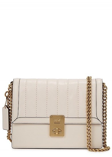 COACH Hutton ivory leather shoulder bag / gold-tone chain strap flap bags - flipped