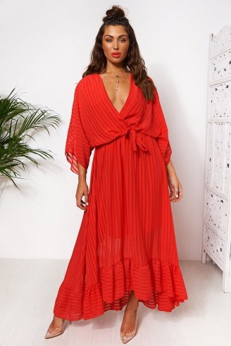 The Fashion Bible COCO RED WRAP FRONT MAXI DRESS