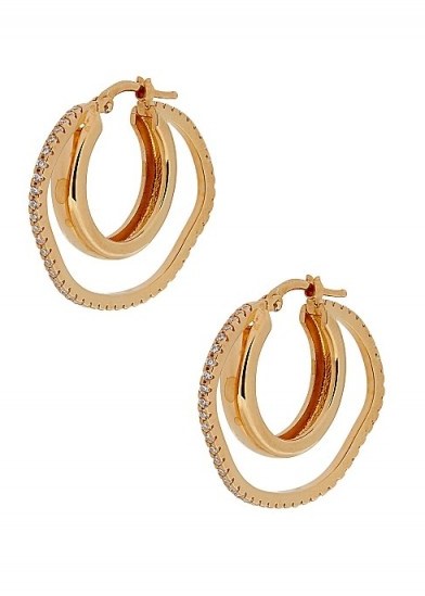 CORNELIA WEBB Distorted 24kt gold-plated hoop earrings / crystal embellished double hoops - flipped