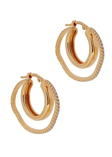 CORNELIA WEBB Distorted 24kt gold-plated hoop earrings / crystal embellished double hoops