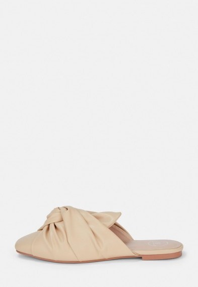 Missguided cream knot slip on shoes | flat neutral mules - flipped