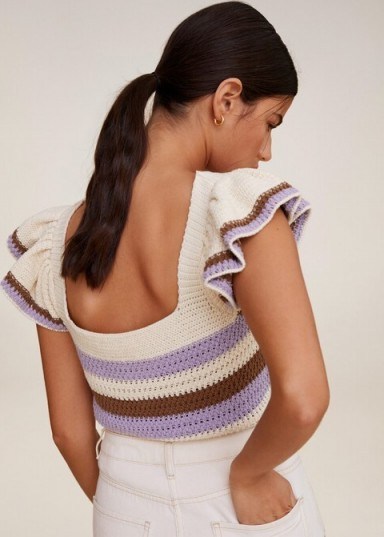 MANGO LAVANDA Crochet striped top | squate neckline knit - flipped