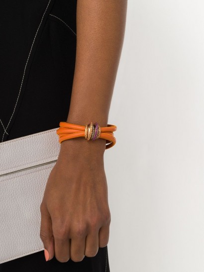 DE GRISOGONO 18kt rose gold, diamond and sapphire coil bracelet / orange leather luxe bracelet