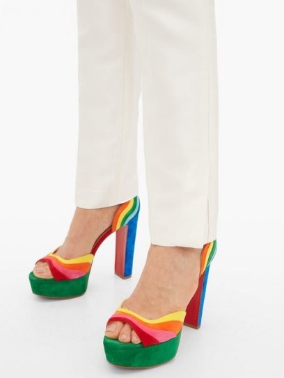CHRISTIAN LOUBOUTIN Degratissimo 130 rainbow-suede sandals – vibrant platforms - flipped