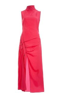 Off-White c/o Virgil Abloh Dna Spiral Tie-Detailed Cotton Midi Dress / pink high neck dresses