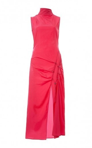 Off-White c/o Virgil Abloh Dna Spiral Tie-Detailed Cotton Midi Dress / pink high neck dresses - flipped