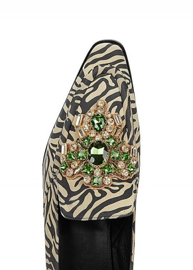 DRIES VAN NOTEN Zebra-print crystal-embellished loafers ~ green and clear crystals - flipped
