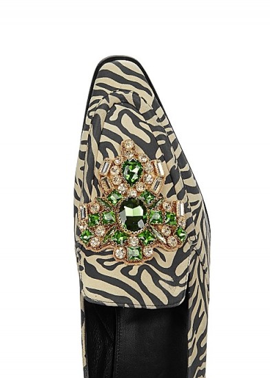 DRIES VAN NOTEN Zebra-print crystal-embellished loafers ~ green and clear crystals