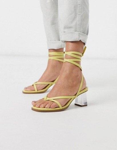 E8 by Miista Deja strappy square toe clear heeled sandals in lime | transparent heels - flipped
