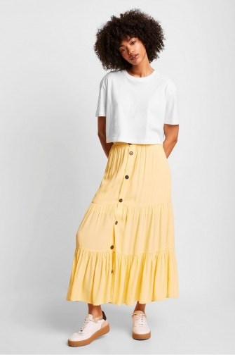 FRENCH CONNECTION EASHA DRAPE BUTTON FRONT SKIRT SUNWASH YELLOW - flipped