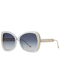 ELIE SAAB Transparent oversized sunglasses / blue lenses / gold-tone cut-out arms