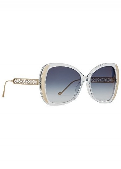 ELIE SAAB Transparent oversized sunglasses / blue lenses / gold-tone cut-out arms - flipped