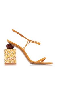 Jacquemus Elme Printed-Heel Leather Sandals / square heels
