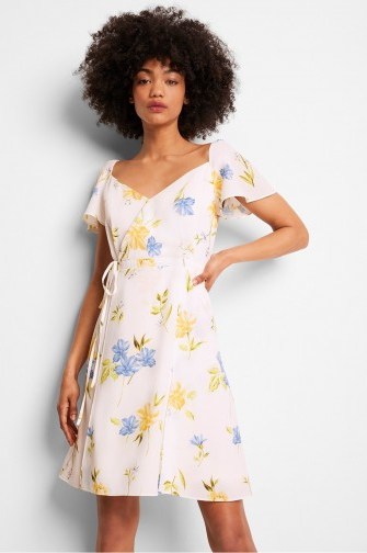 FRENCH CONNECTION EME CREPE FAUX WRAP DRESS SUMMER WHITE MULTI - flipped