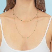THE LAST LINE EMERALD BEZEL LONG LAYERING NECKLACE | green stone necklaces