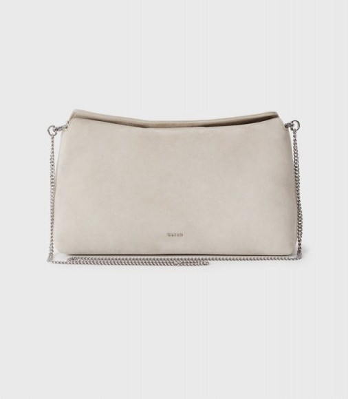 Reiss EVIE SUEDE SLOUCH CLUTCH PUTTY - flipped