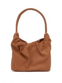 STAUD Felix gathered tan-leather shoulder bag ~ small gathered handbag