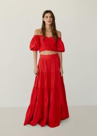 Mango TAFA Flared poplin skirt | red tiered maxi skirts
