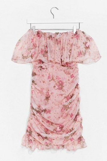Nasty Gal Floral Ruffle Detail Off the Shoulder Mini Dress Pink - flipped