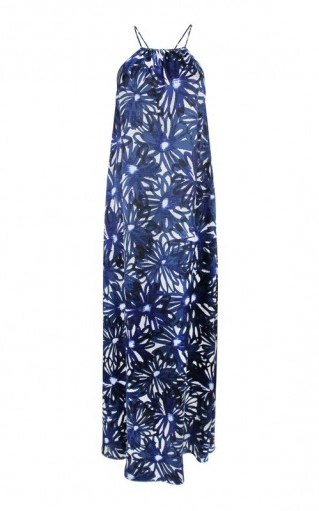 Marie France Van Damme Floral-Print Silk Sun Dress / blue strappy maxi - flipped