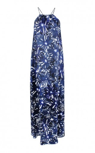 Marie France Van Damme Floral-Print Silk Sun Dress / blue strappy maxi