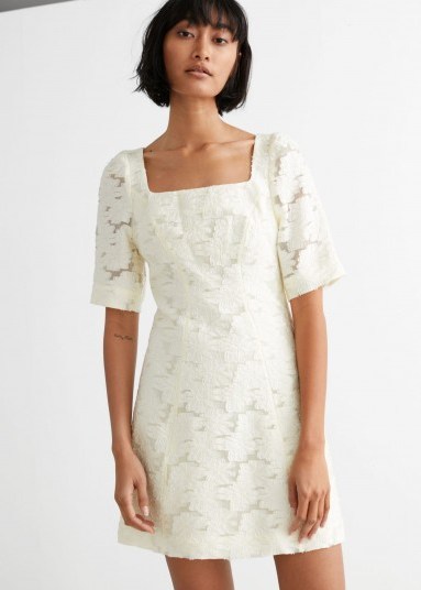 & other stories Flower Jacquard Mini Dress White / square neck dresses - flipped