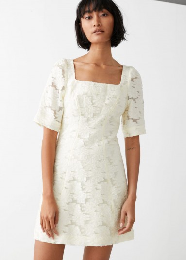 & other stories Flower Jacquard Mini Dress White / square neck dresses