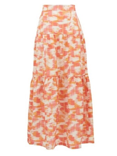 THREE GRACES LONDON Francesca Abstract Ikat-print linen maxi skirt ~ tiered summer skirts - flipped