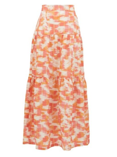 THREE GRACES LONDON Francesca Abstract Ikat-print linen maxi skirt ~ tiered summer skirts