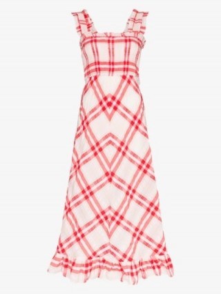 GANNI Checked Seersucker Maxi Dress / red and white summer dresses - flipped