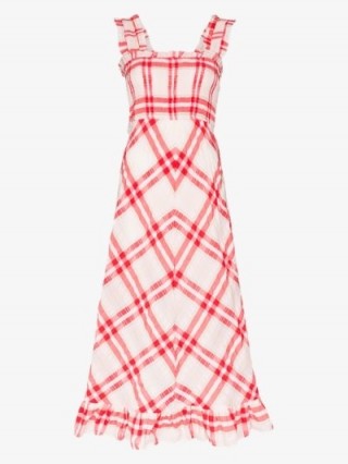 GANNI Checked Seersucker Maxi Dress / red and white summer dresses