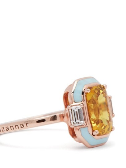 SELIM MOUZANNAR Gemma diamond, sapphire & 18kt rose-gold ring ~ yellow sapphires ~ Contemporary Art Deco rings