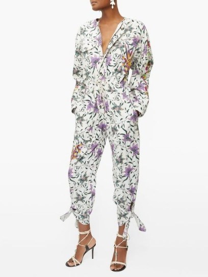 ISABEL MARANT Gigi embroidered floral-print jumpsuit ~ ankle tie jumpsuits - flipped