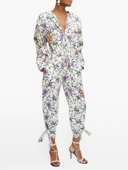 ISABEL MARANT Gigi embroidered floral-print jumpsuit ~ ankle tie jumpsuits