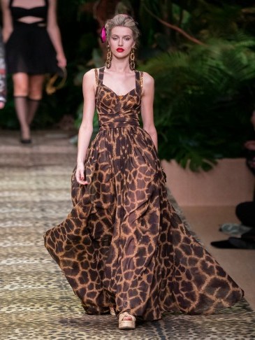 DOLCE & GABBANA Giraffe-print silk-georgette dress / floaty event gowns - flipped