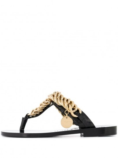 GIVENCHY chain-detail sandals in black leather / luxe summer flats - flipped